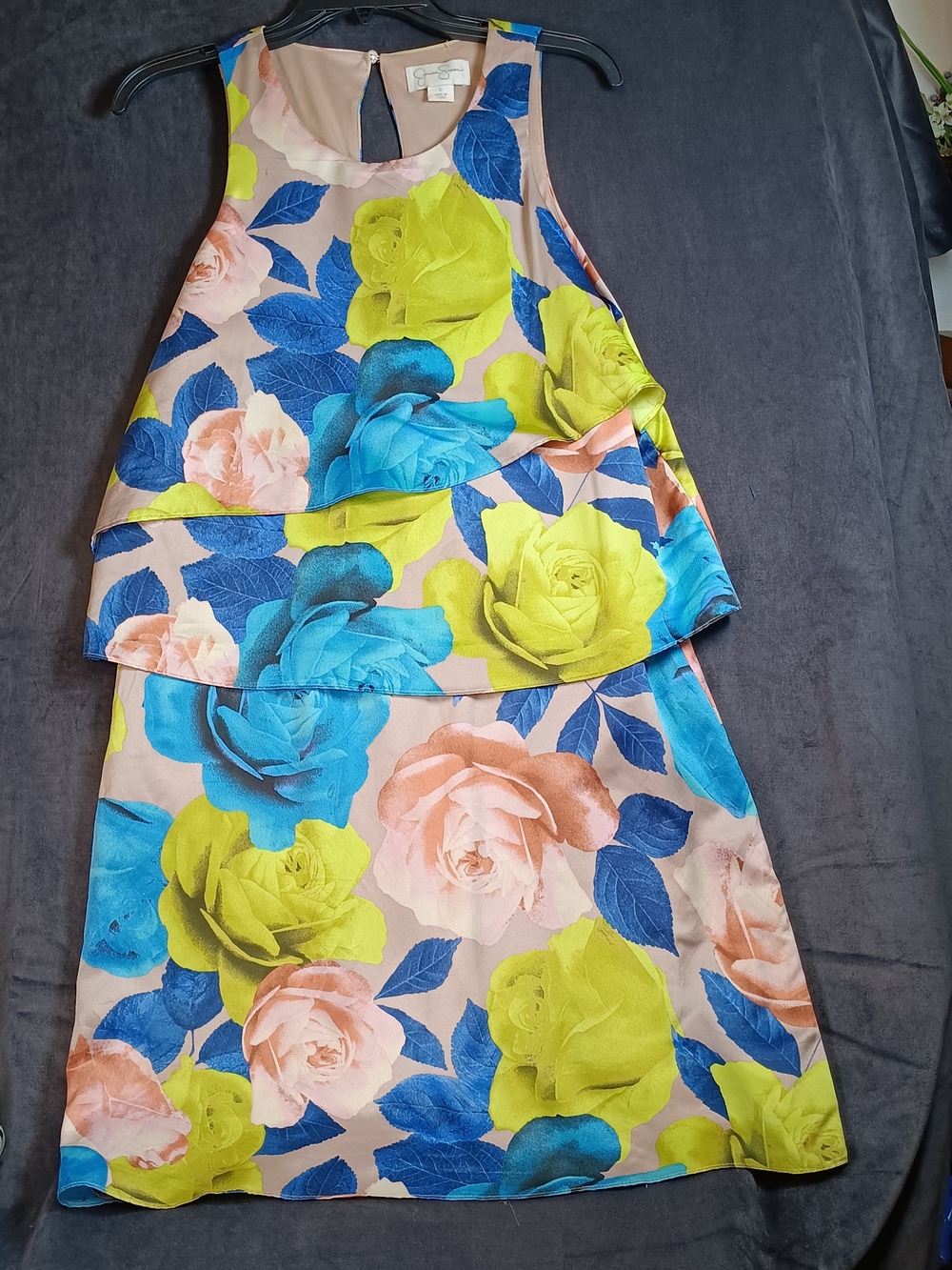 Jessica Simpson Floral Midi Dress - Blue, Lime & Peach